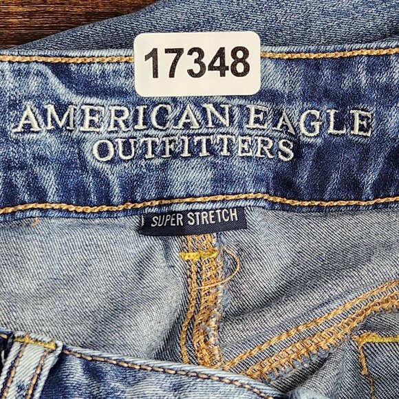 American Eagle Jeans Womens 12 Blue Artist Flare Distressed Mid Rise Stretch - Picture 10 of 13